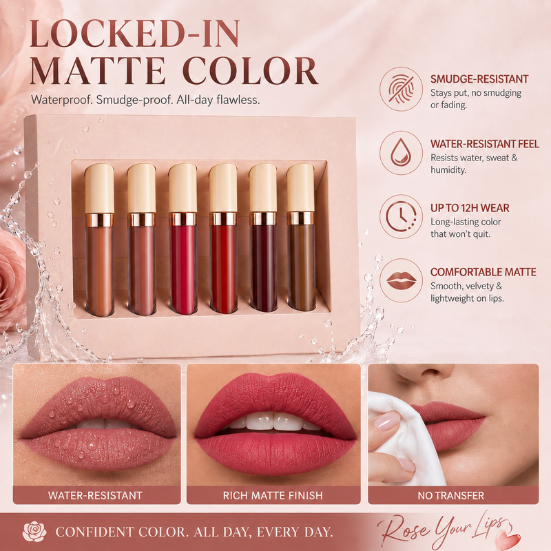 Get Rose Matte Lips Instantly! Long-Lasting Liquid Lipstick