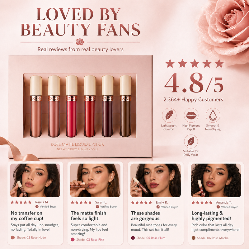 Get Rose Matte Lips Instantly! Long-Lasting Liquid Lipstick