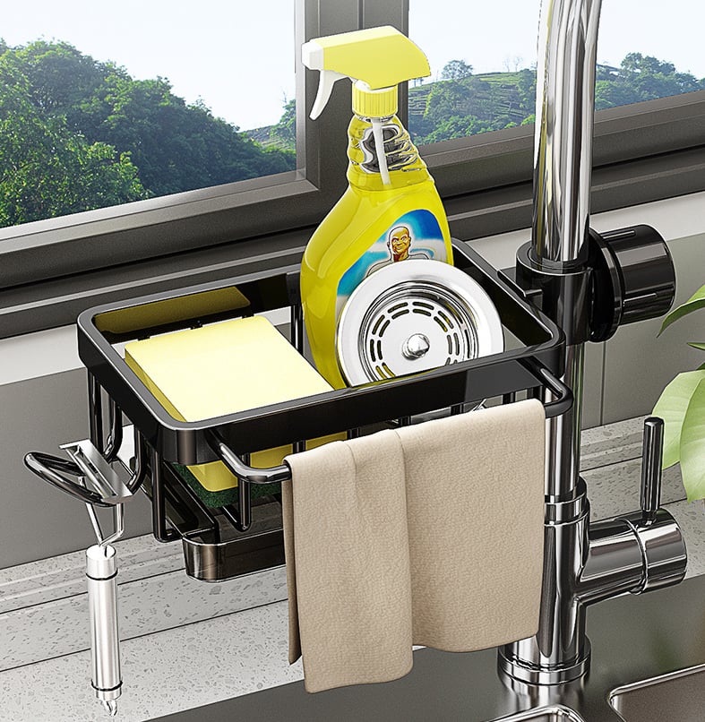 Organize Sinks Instantly! Rustproof Faucet Sponge Holder Rack