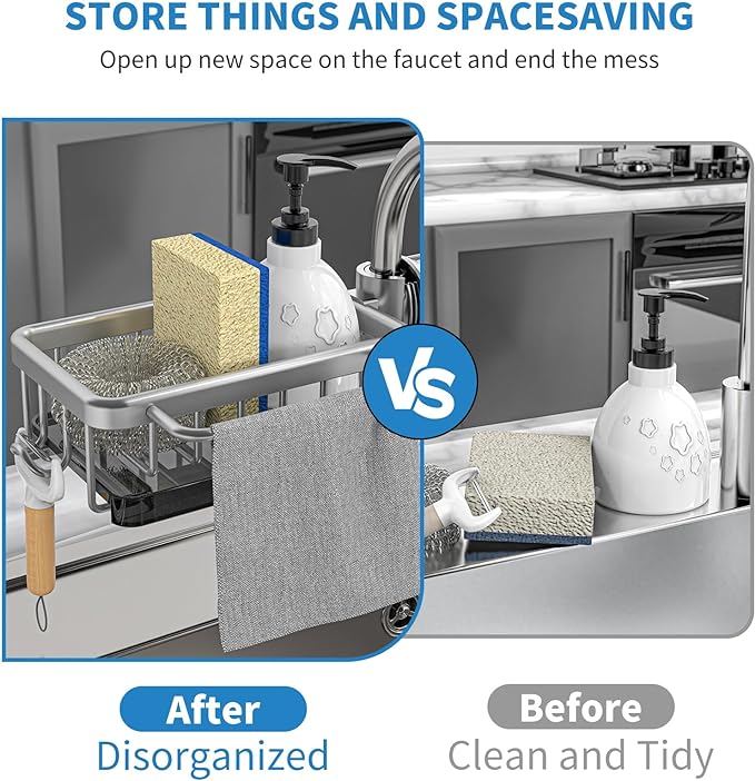 Organize Sinks Instantly! Rustproof Faucet Sponge Holder Rack