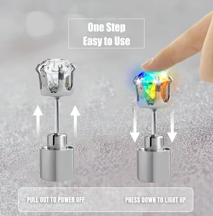 Light Up Parties Instantly! LED Crown Stud Earrings
