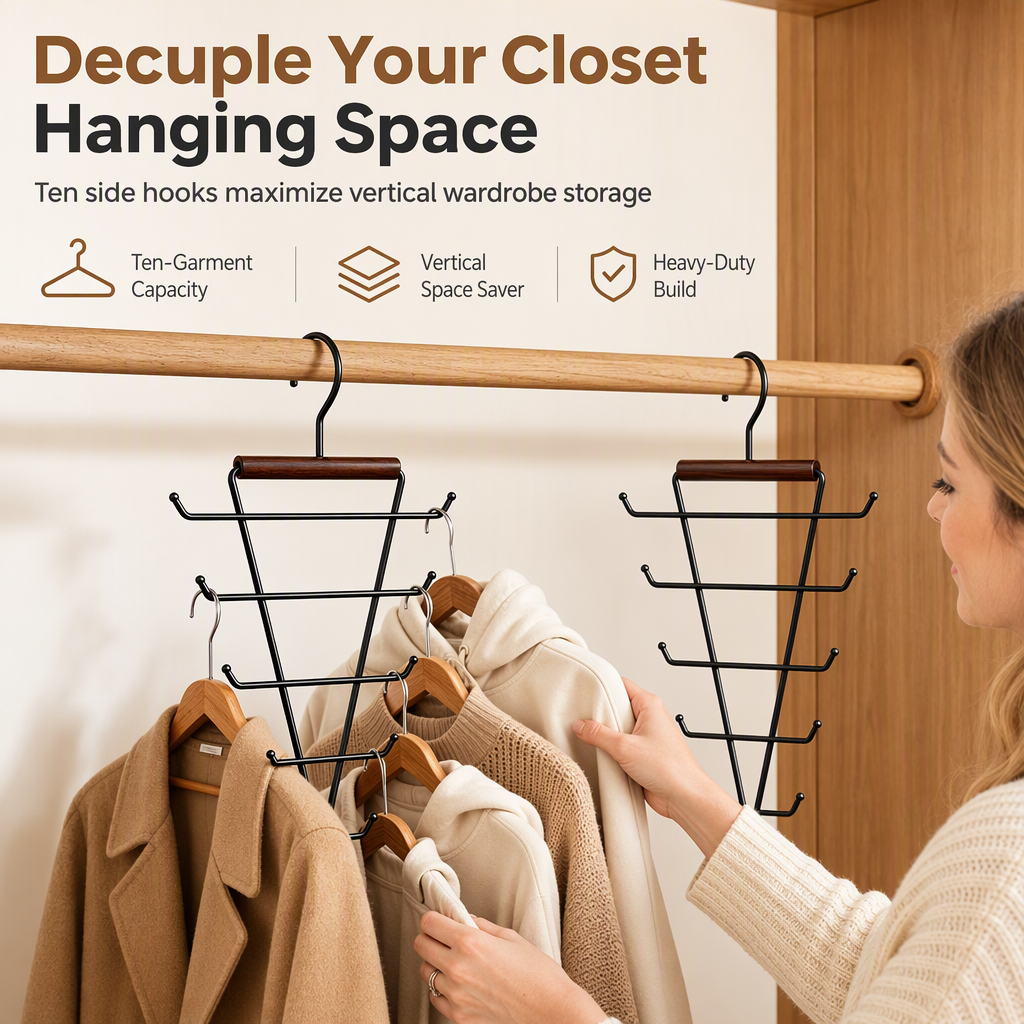 Maximize Closet Space Instantly! 10-Garment V-Shaped Hanger