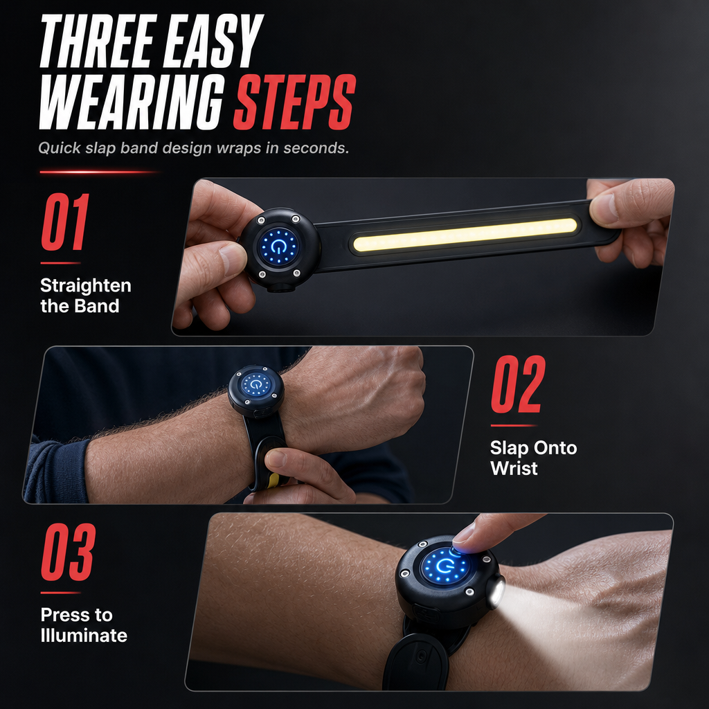 Light Your Run Instantly! LED COB Wrist Safety Light