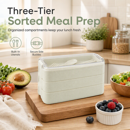 Pack Fresh Meals Instantly! 3-Layer Bento Lunch Box with Cutlery