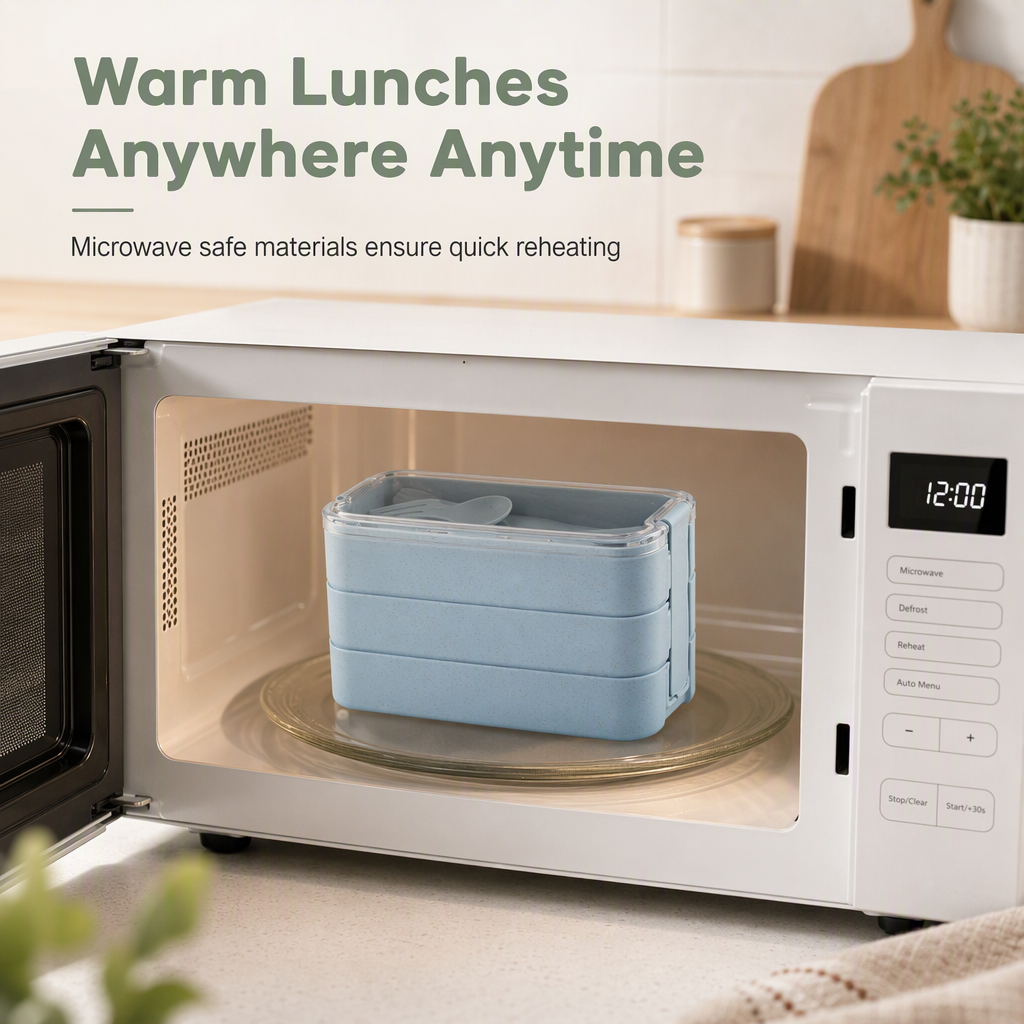 Pack Fresh Meals Instantly! 3-Layer Bento Lunch Box with Cutlery