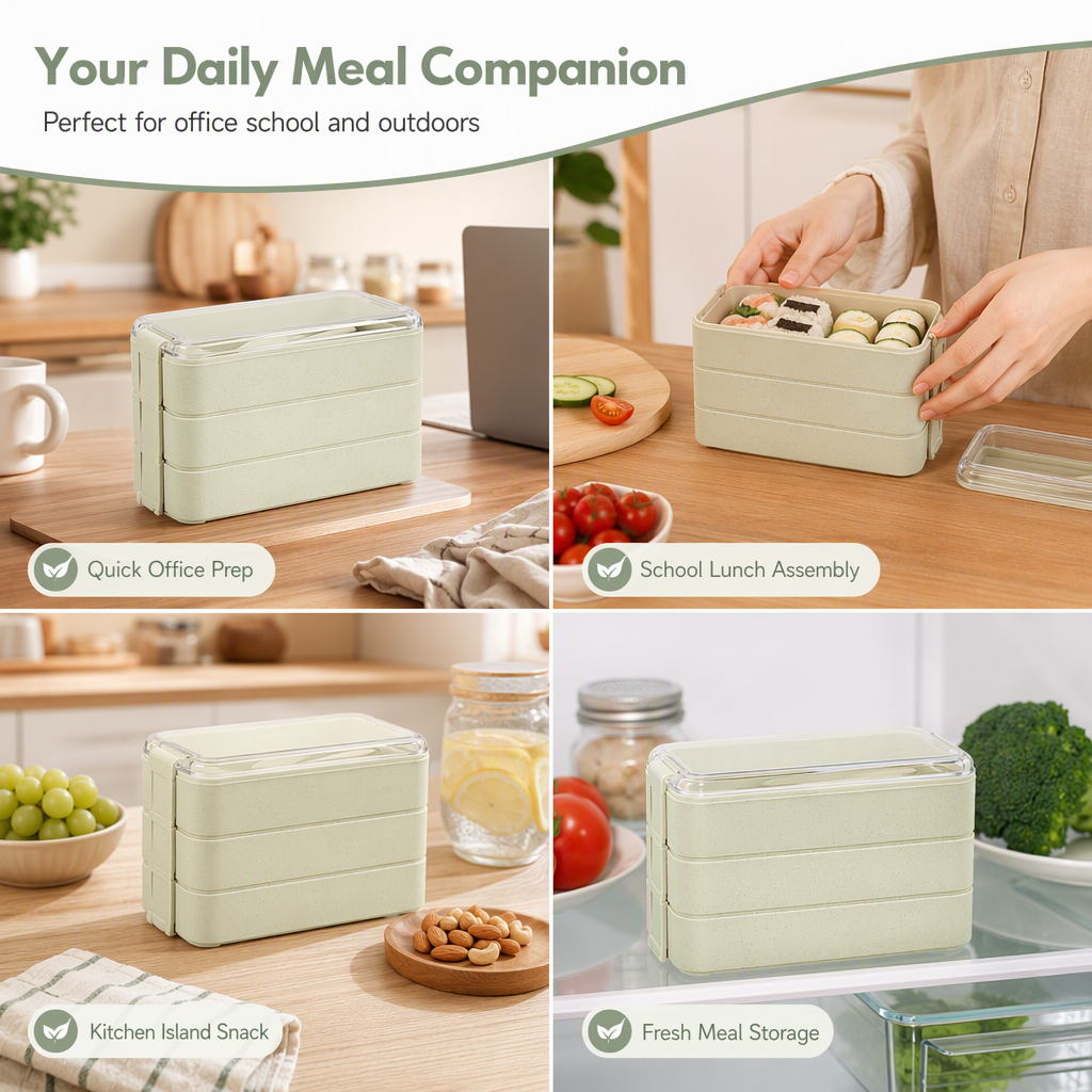 Pack Fresh Meals Instantly! 3-Layer Bento Lunch Box with Cutlery