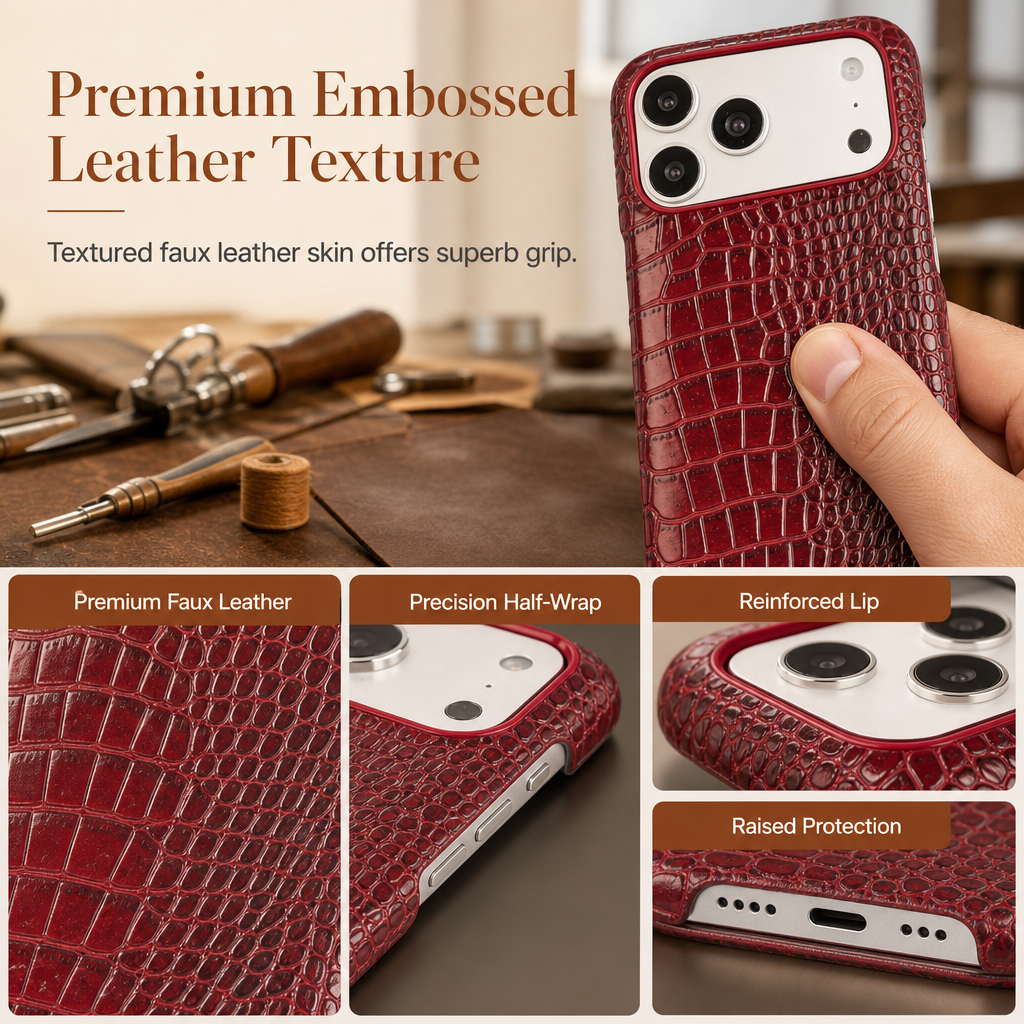 Protect Phones Instantly! Half-Wrap Textured Leather Phone Case