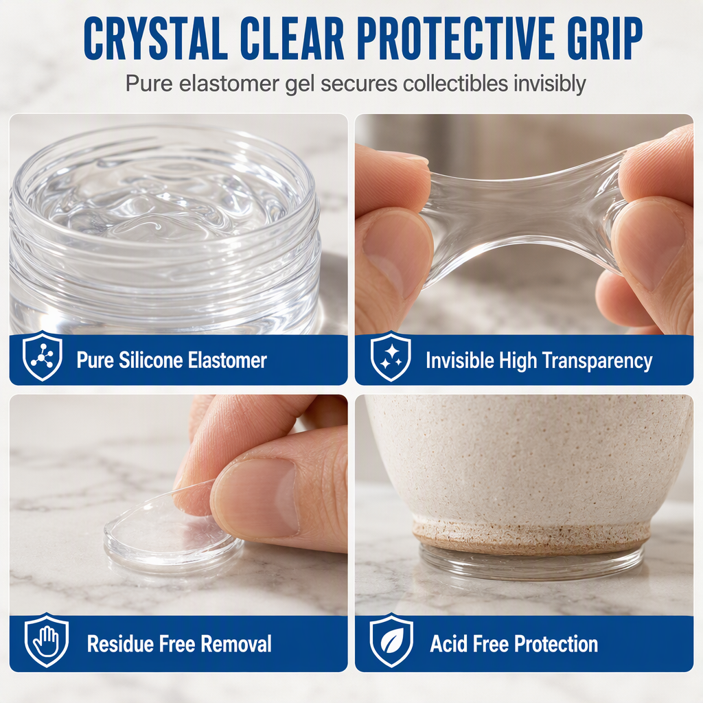 Secure Collectibles Instantly! Reusable Clear Museum Gel