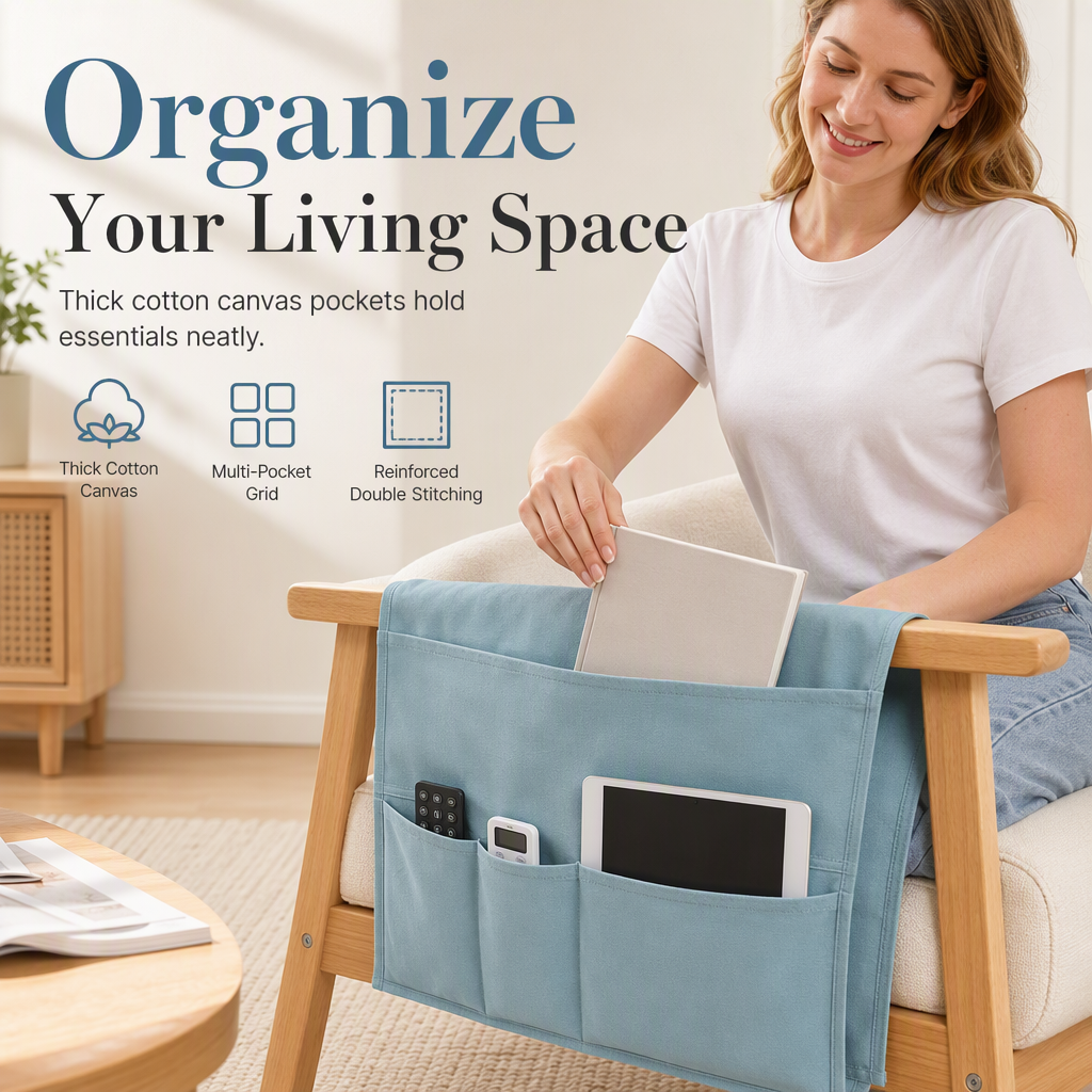 Canvas Sofa Armrest Organizer with Pockets