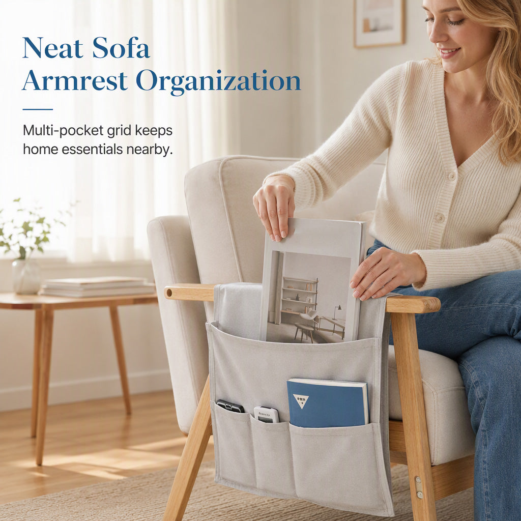 Canvas Sofa Armrest Organizer with Pockets
