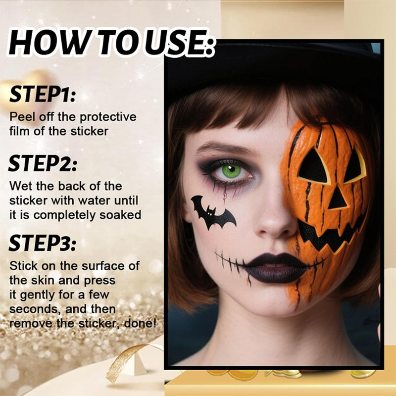 Scare Everyone Instantly! Waterproof Halloween Face Tattoo Stickers