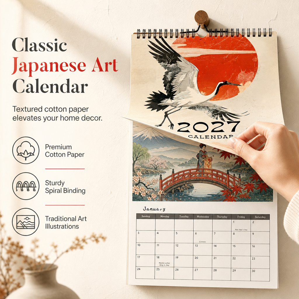 Add Ukiyo-e Charm Instantly! 2027 Japanese Art Wall Calendar