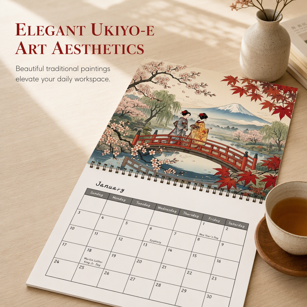 Add Ukiyo-e Charm Instantly! 2027 Japanese Art Wall Calendar
