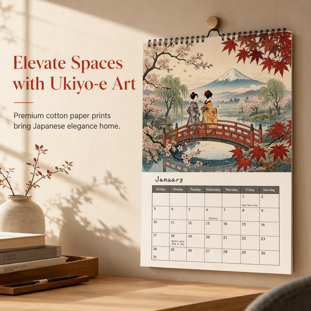 Add Ukiyo-e Charm Instantly! 2027 Japanese Art Wall Calendar