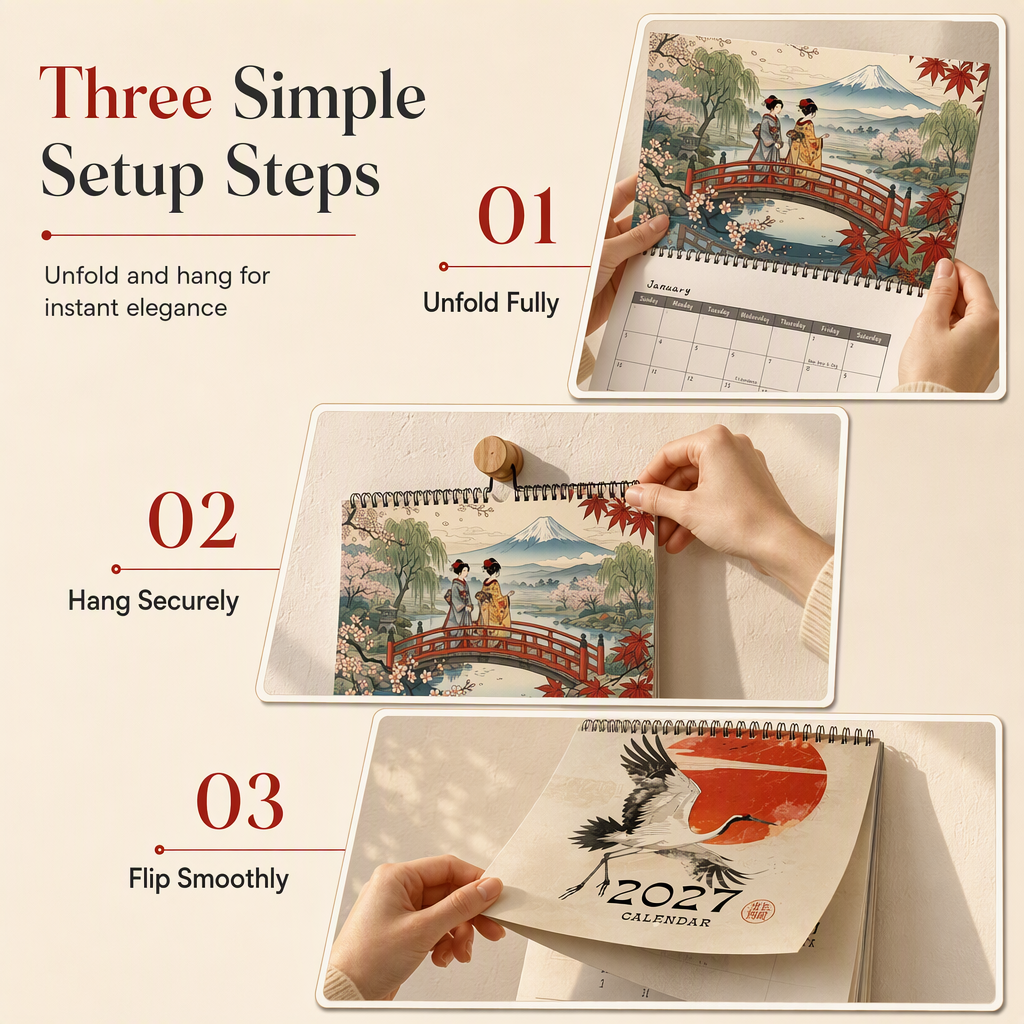 Add Ukiyo-e Charm Instantly! 2027 Japanese Art Wall Calendar