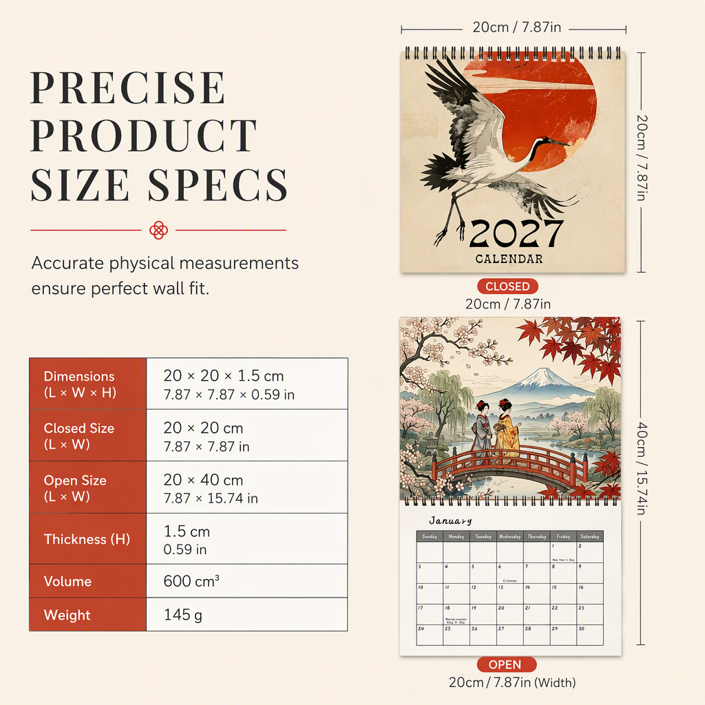 Add Ukiyo-e Charm Instantly! 2027 Japanese Art Wall Calendar