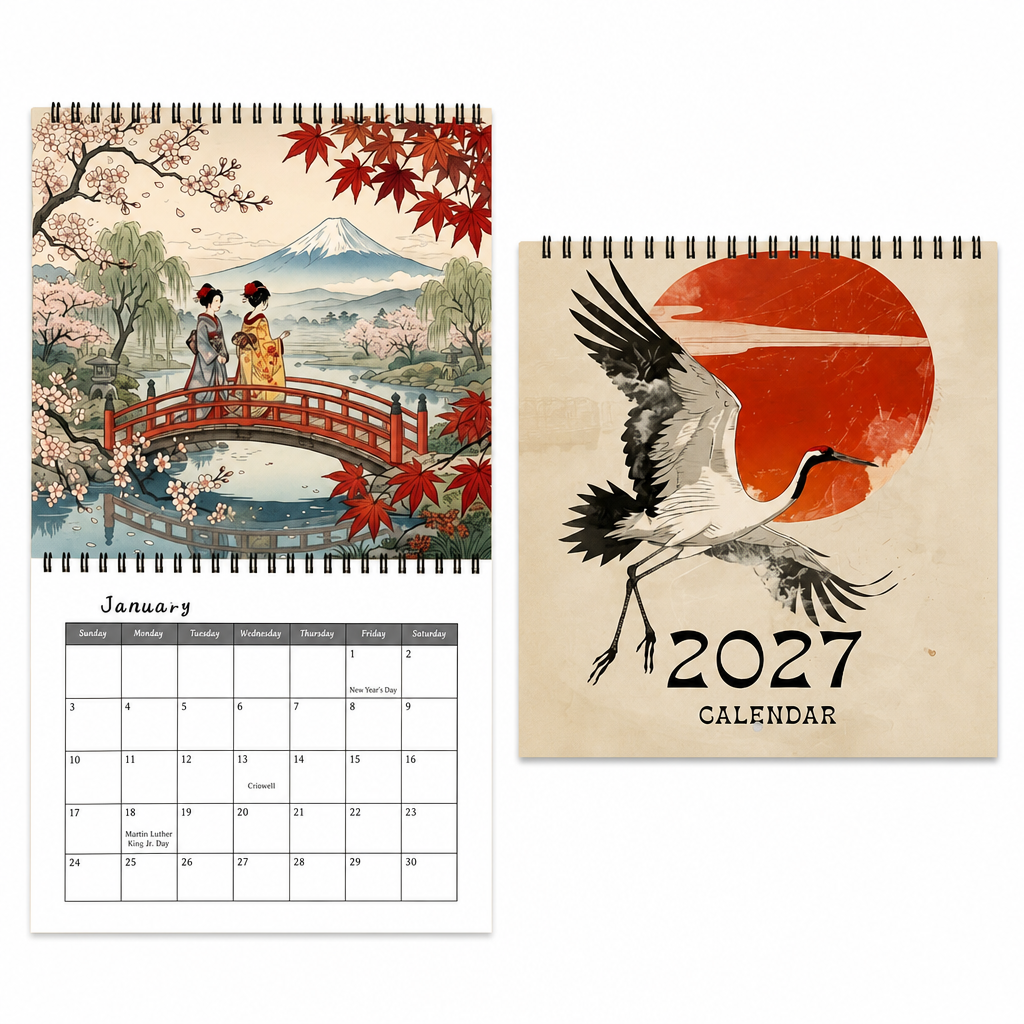 Add Ukiyo-e Charm Instantly! 2027 Japanese Art Wall Calendar