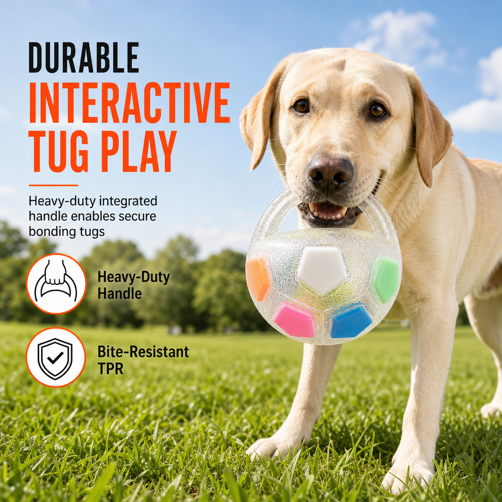 Play Fetch & Tug Instantly! Interactive Dog Soccer Ball with Grab Tabs