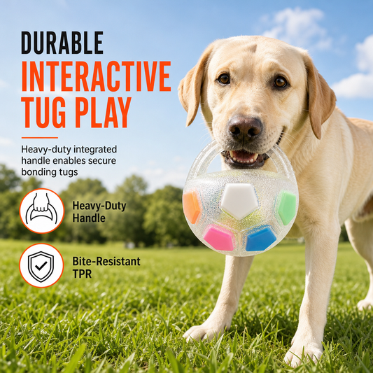 Play Fetch & Tug Instantly! Interactive Dog Soccer Ball with Grab Tabs