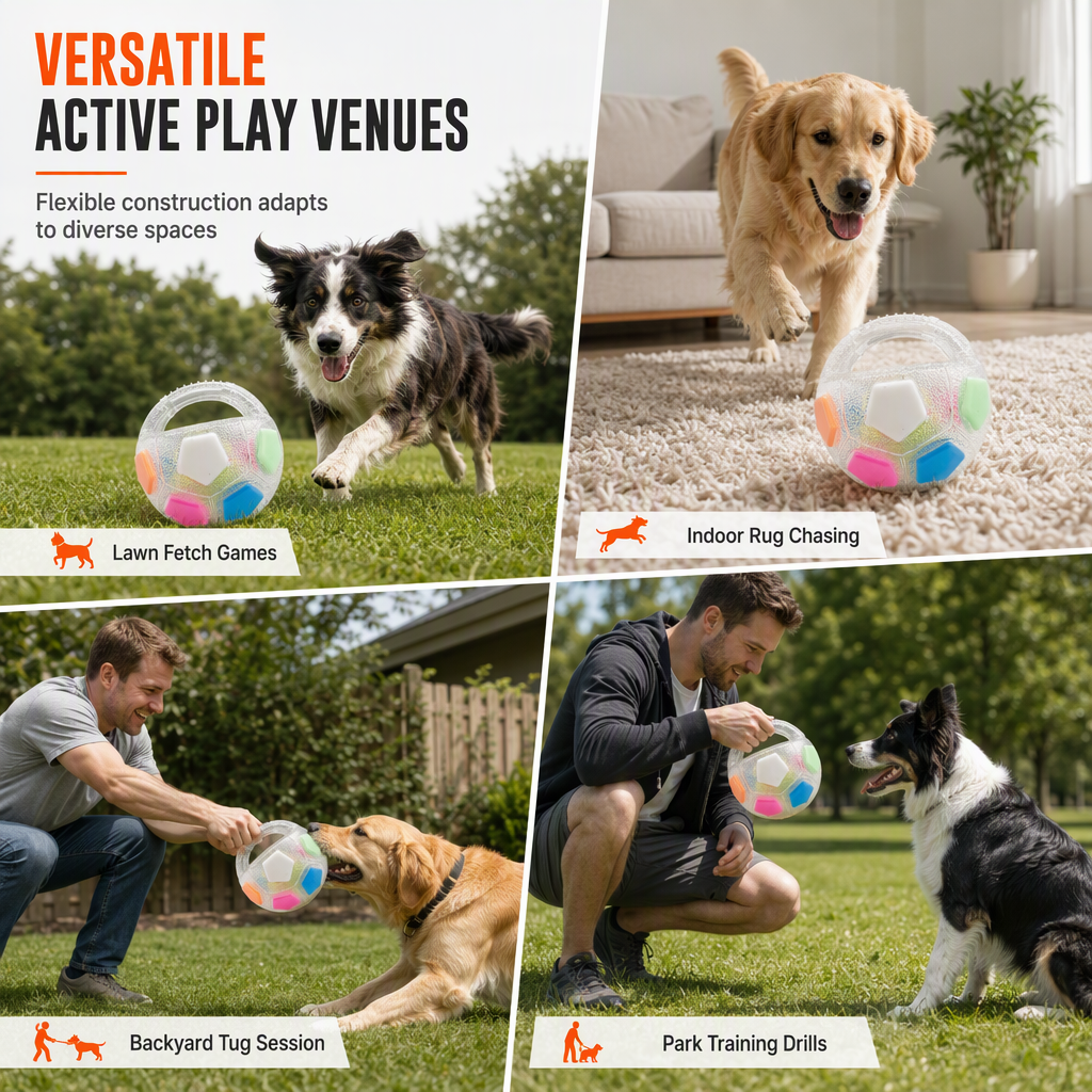 Play Fetch & Tug Instantly! Interactive Dog Soccer Ball with Grab Tabs