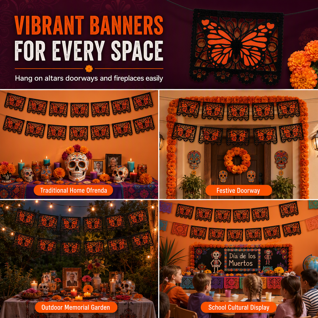 Decorate Altars Instantly! Day of the Dead Butterfly Banner