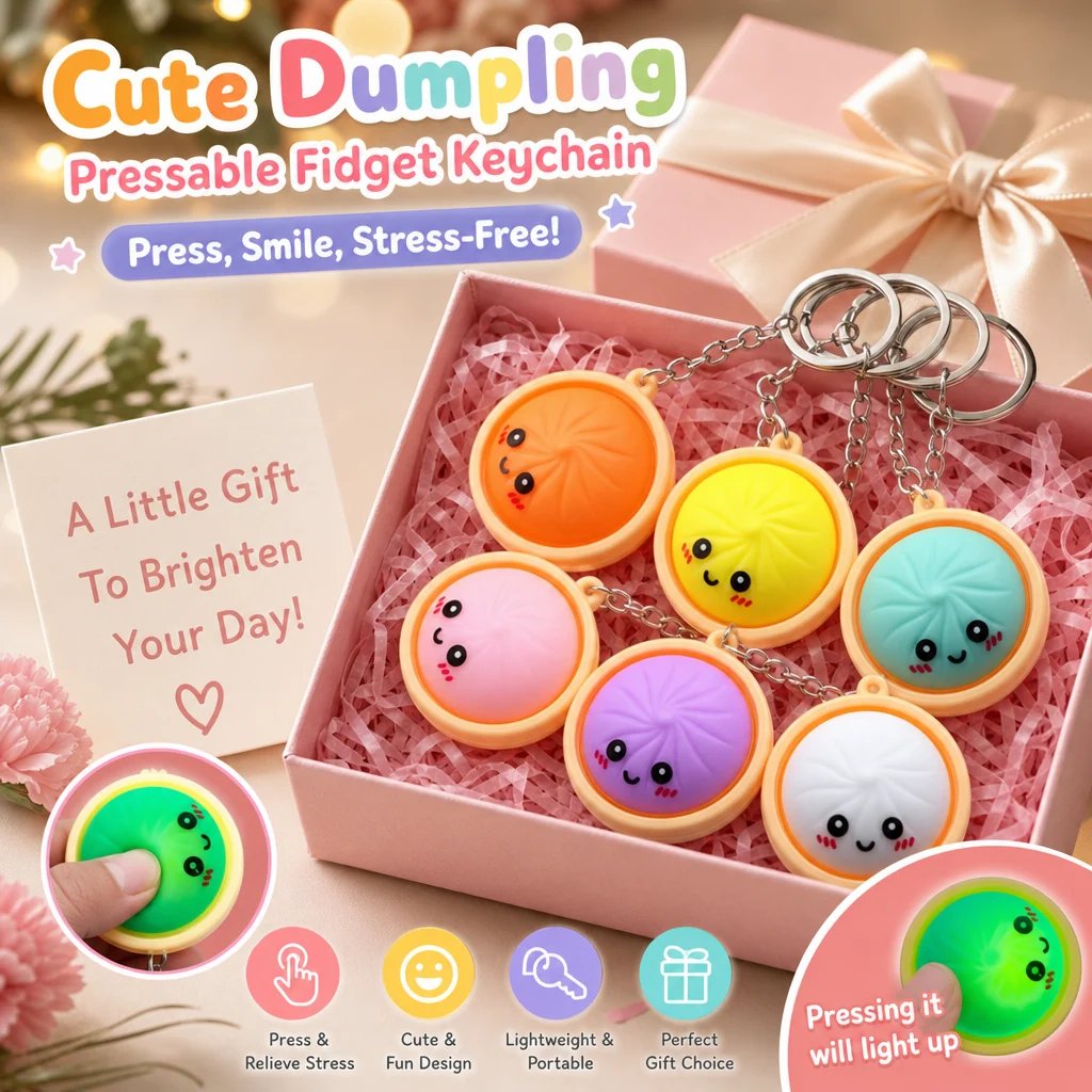 Fidget & Relieve Stress Instantly! Dumpling Push-Button Keychain