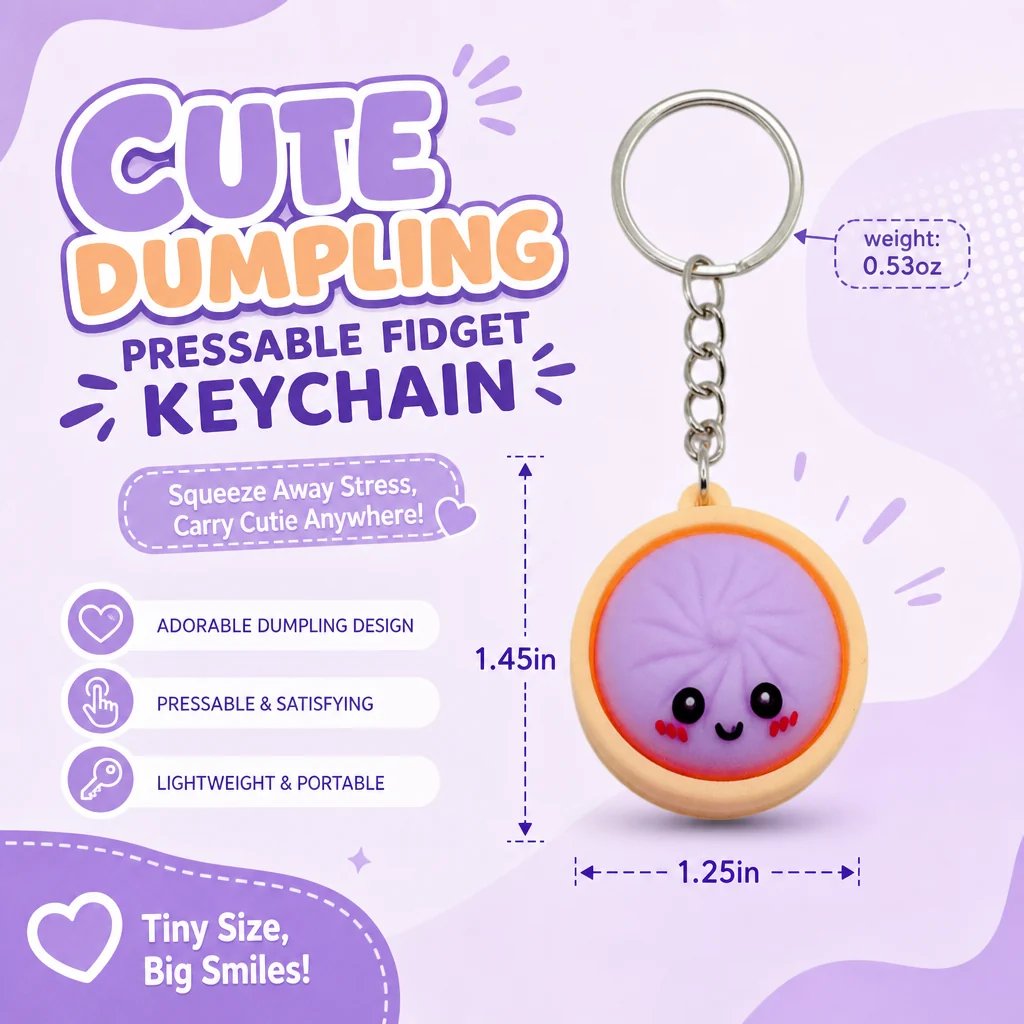 Fidget & Relieve Stress Instantly! Dumpling Push-Button Keychain