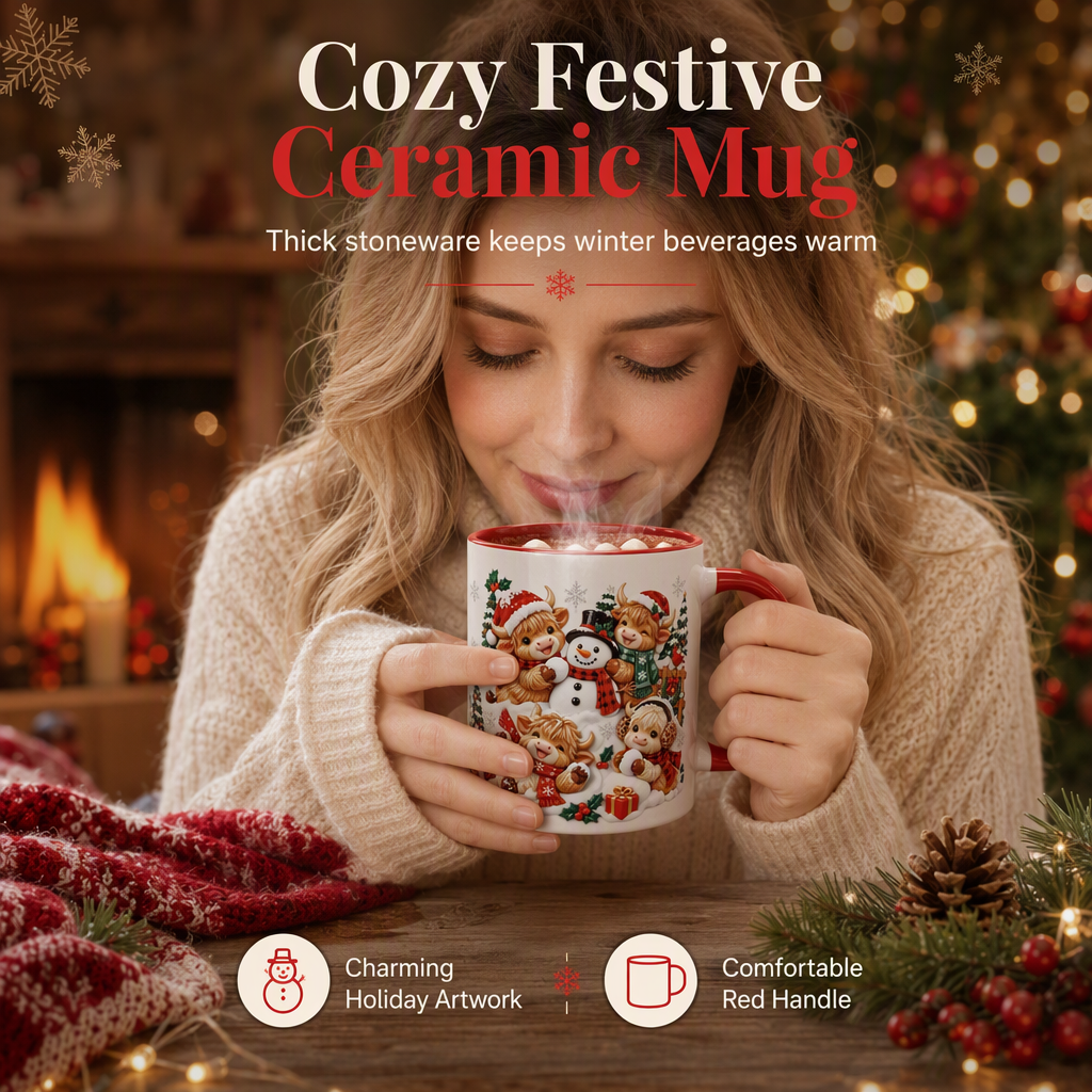 🎅Christmas Gift Sale 50% OFF! ✨Festive Christmas Highland Cow and Snowman Ceramic Mug