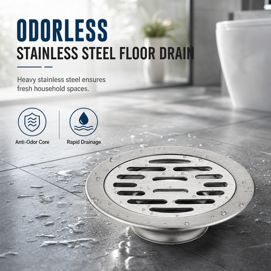Brushed Stainless Steel Round Floor Drain with Deodorizing Core for Bathroom and Washing Machine