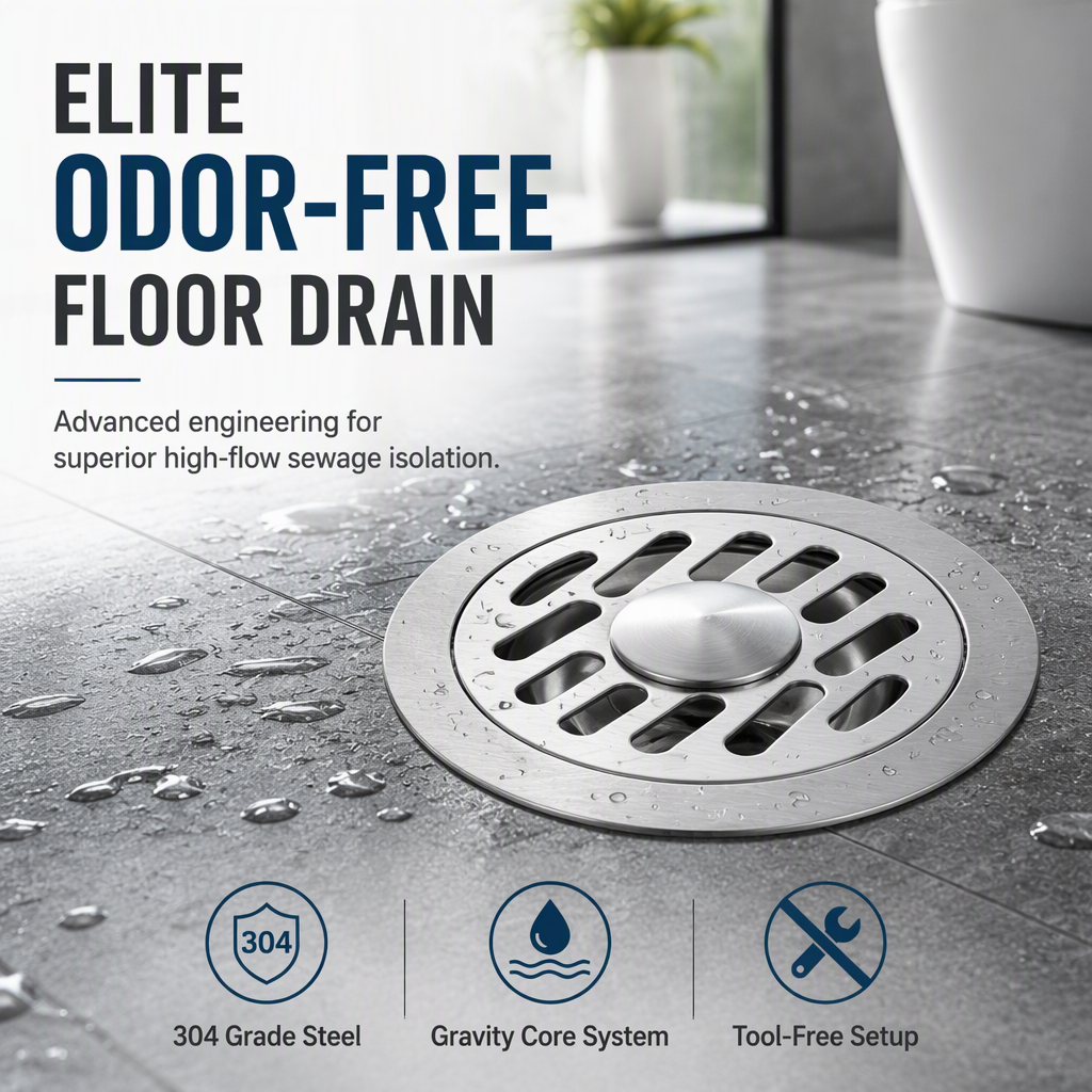 Brushed Stainless Steel Round Floor Drain with Deodorizing Core for Bathroom and Washing Machine