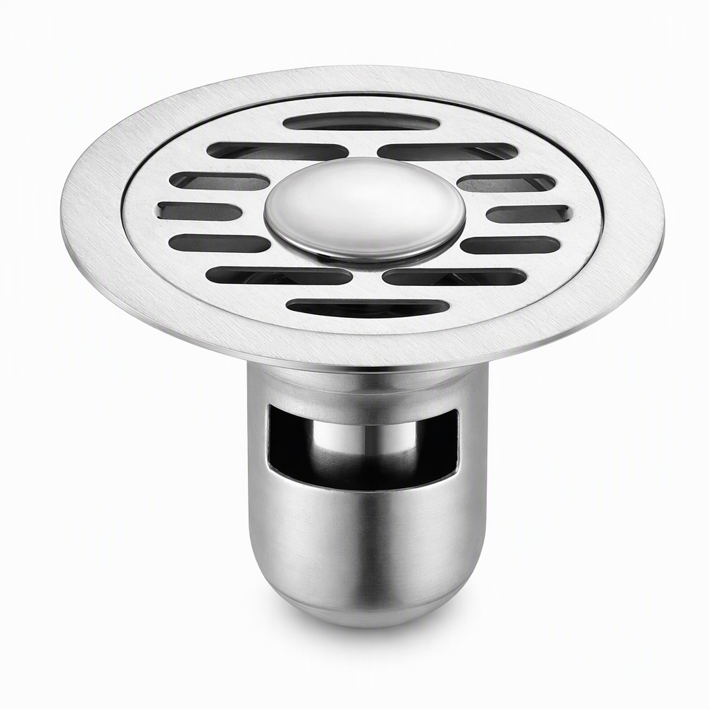 Brushed Stainless Steel Round Floor Drain with Deodorizing Core for Bathroom and Washing Machine