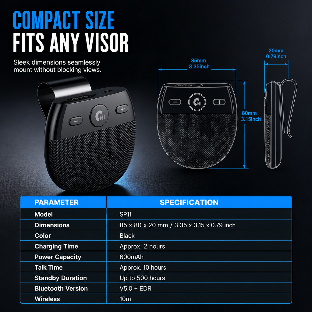 Drive Hands-Free Instantly! Voice-Assisted Car Visor Bluetooth Speaker
