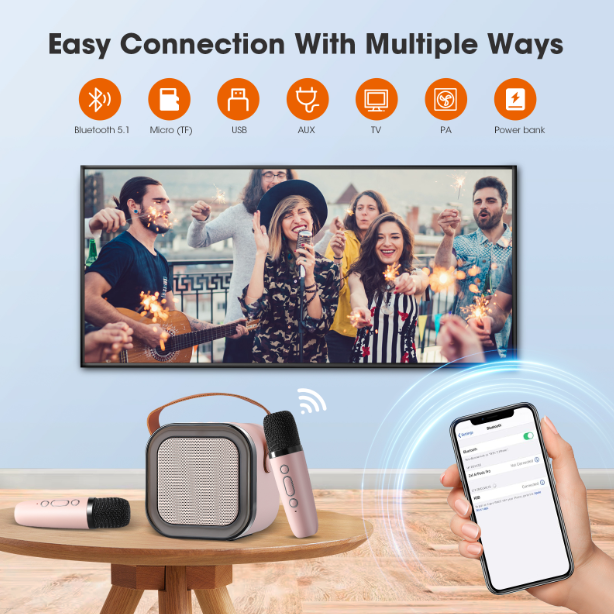 Sing Together Instantly! Mini Kids Karaoke Machine with 2 Wireless Mics