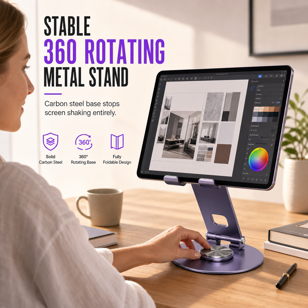 Stop Neck Strain Instantly! 360° Rotating Foldable Metal Phone Stand
