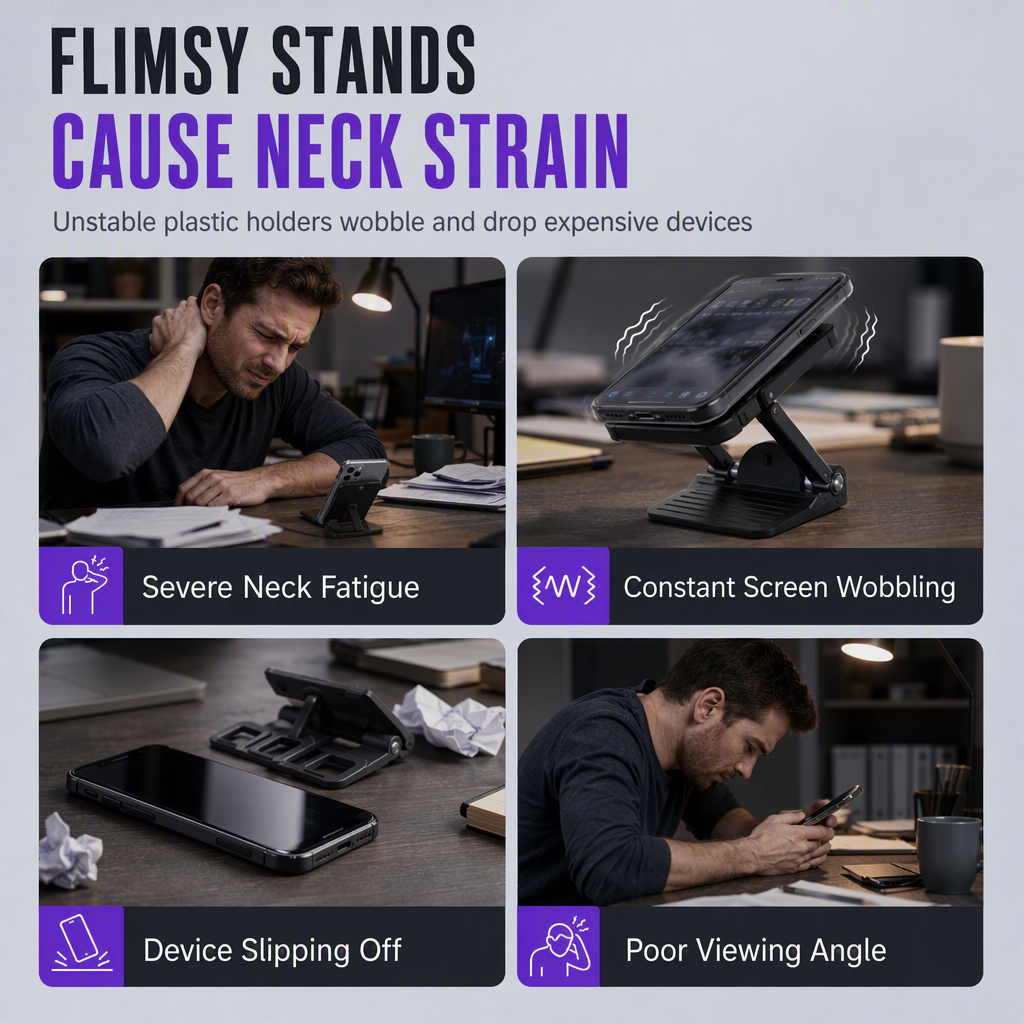 Stop Neck Strain Instantly! 360° Rotating Foldable Metal Phone Stand