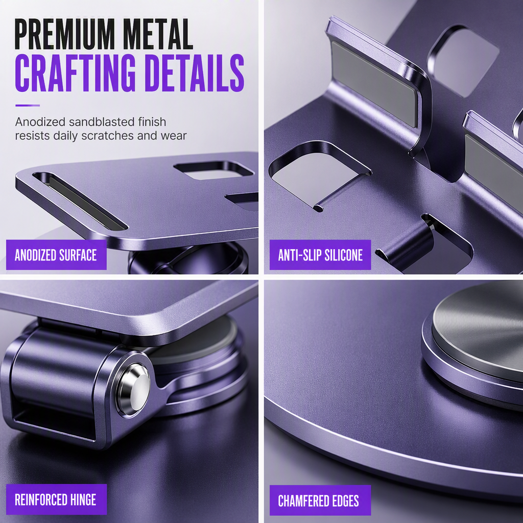 Stop Neck Strain Instantly! 360° Rotating Foldable Metal Phone Stand