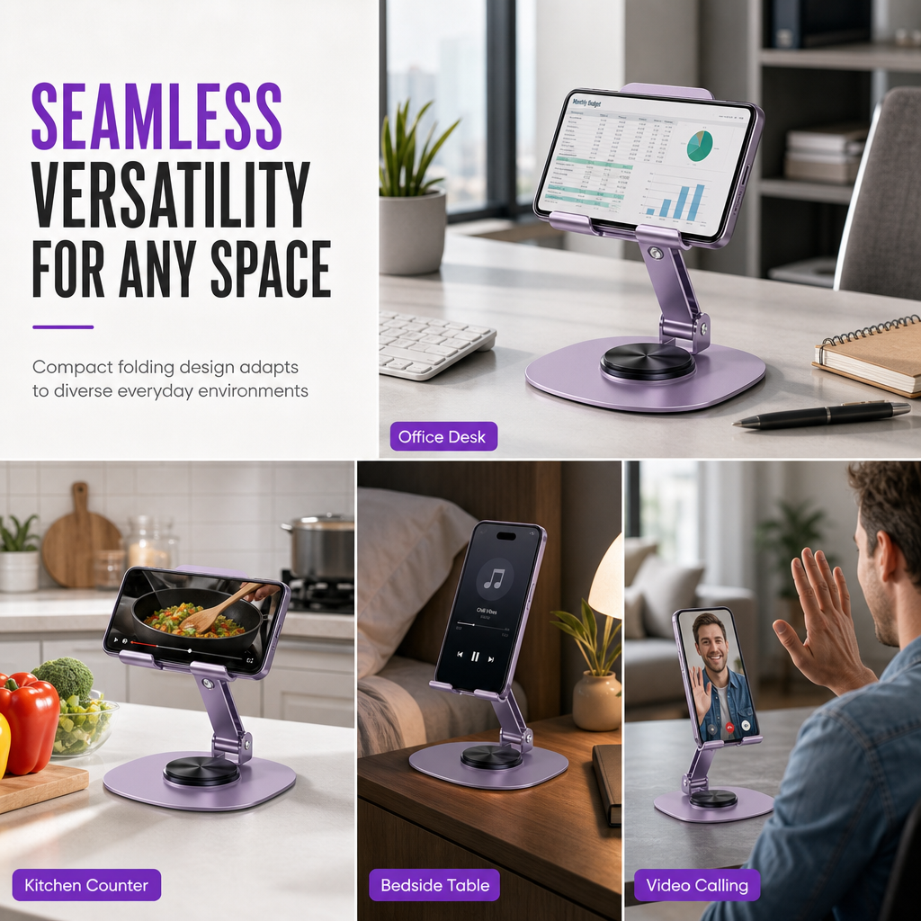 Stop Neck Strain Instantly! 360° Rotating Foldable Metal Phone Stand