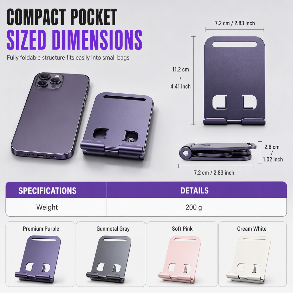 Stop Neck Strain Instantly! 360° Rotating Foldable Metal Phone Stand