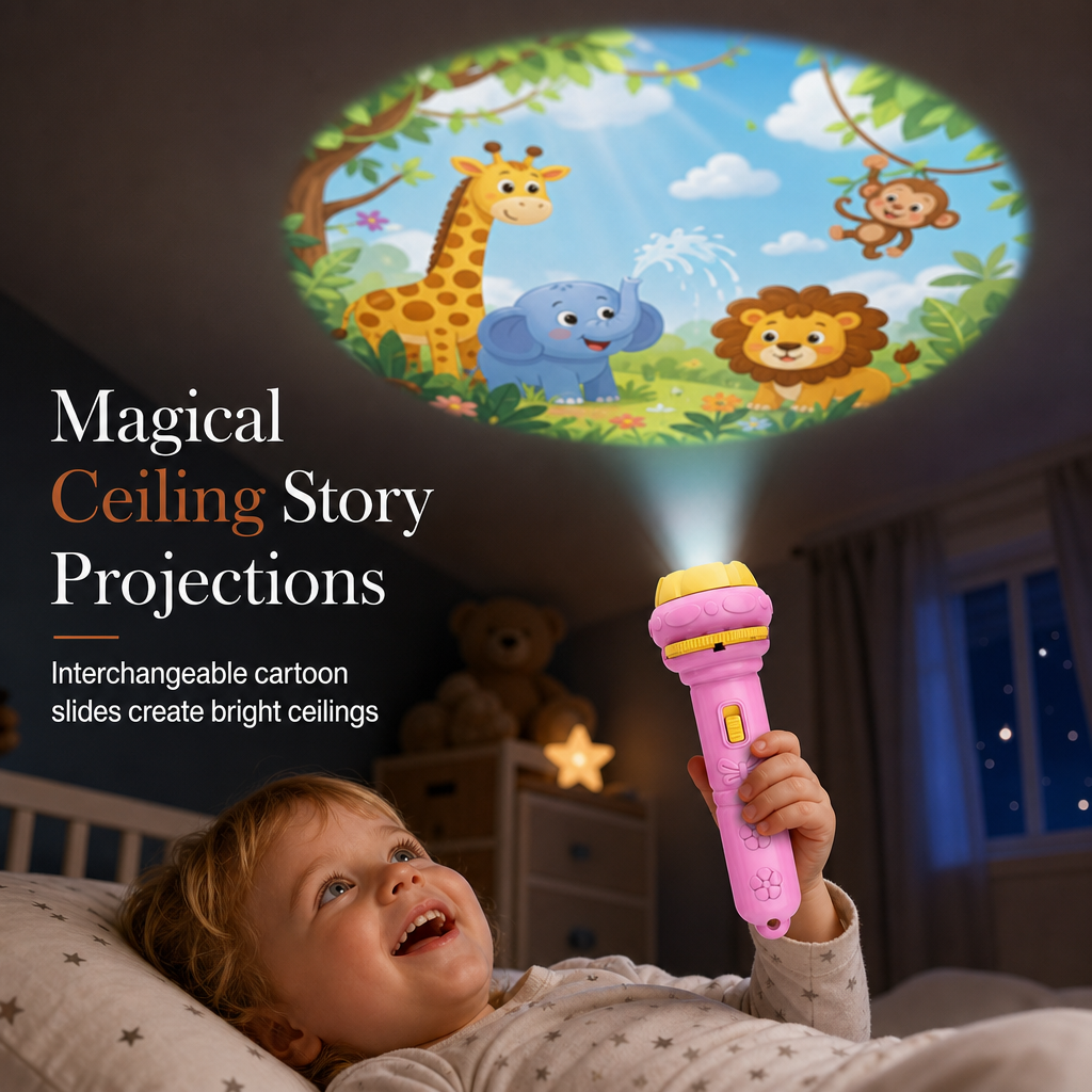 Project Bedtime Stories Instantly! Mini Kids Projector Flashlight