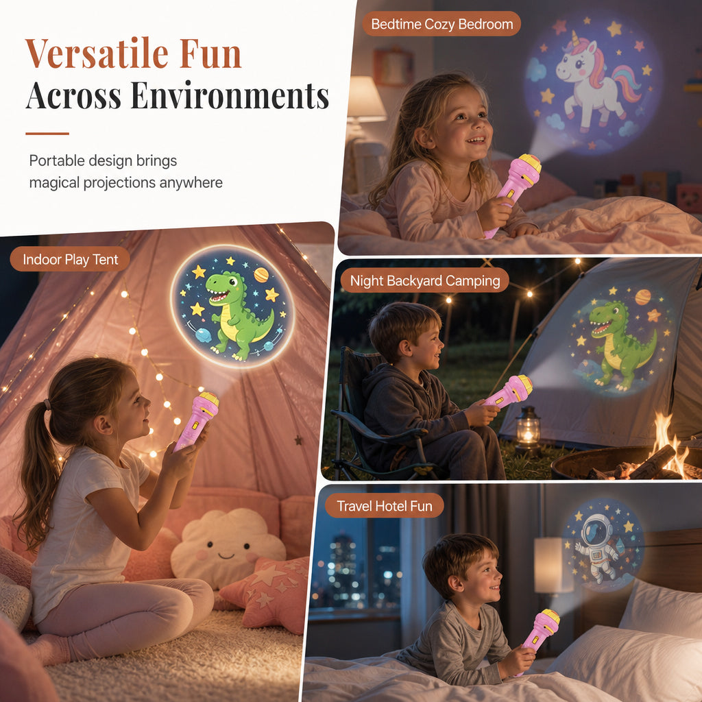Project Bedtime Stories Instantly! Mini Kids Projector Flashlight