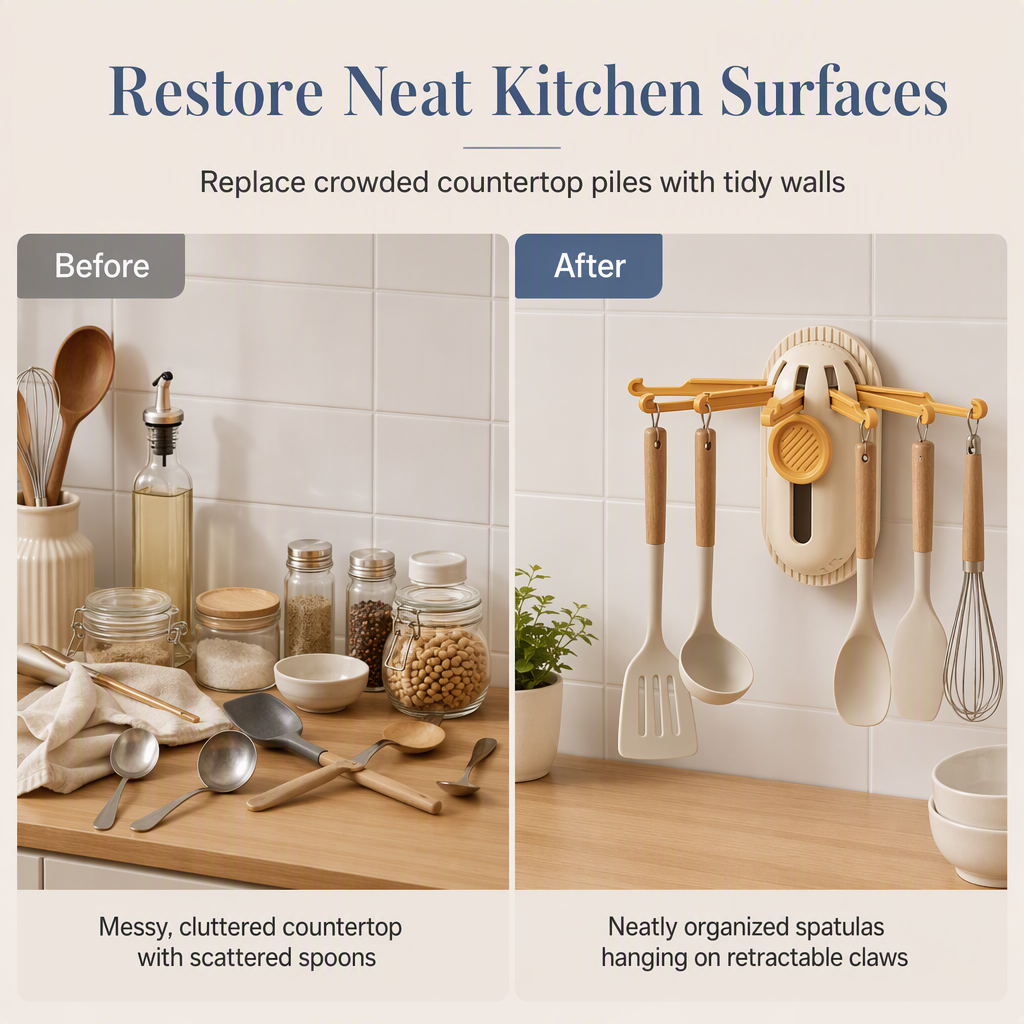Clear Kitchen Clutter Instantly! No-Drill Five-Claw Adhesive Hook Rack