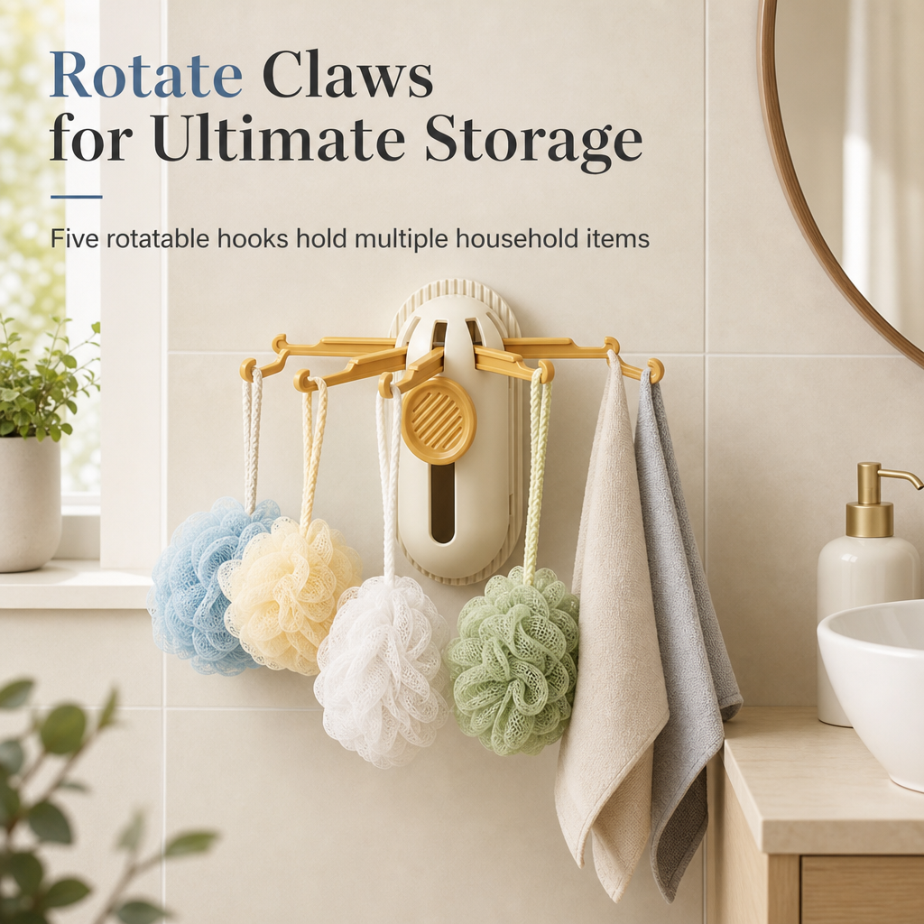 Clear Kitchen Clutter Instantly! No-Drill Five-Claw Adhesive Hook Rack