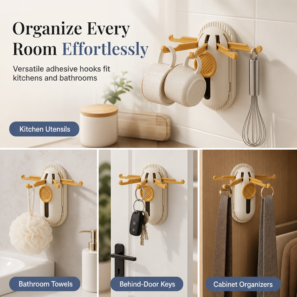 Clear Kitchen Clutter Instantly! No-Drill Five-Claw Adhesive Hook Rack