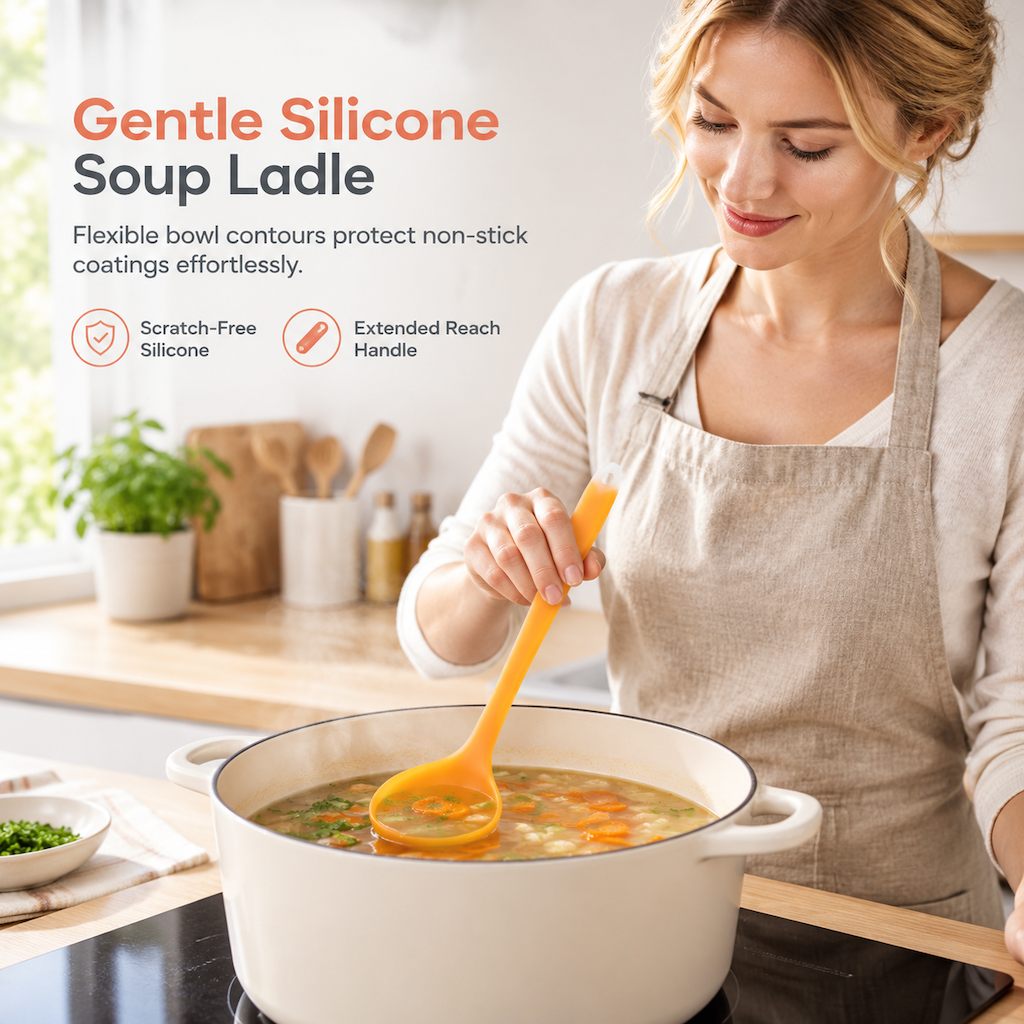 Protect Nonstick Cookware Instantly! Gentle Silicone Soup Ladle