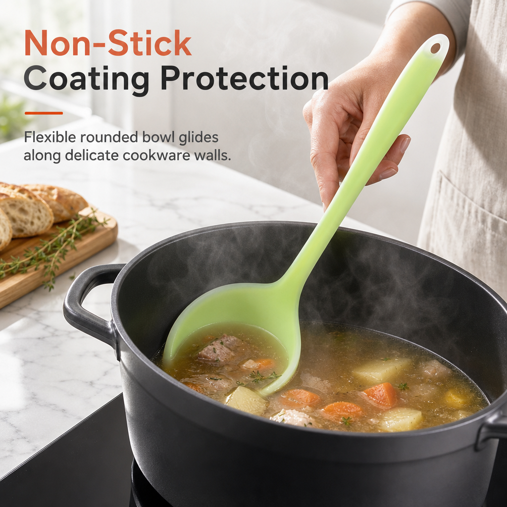 Protect Nonstick Cookware Instantly! Gentle Silicone Soup Ladle
