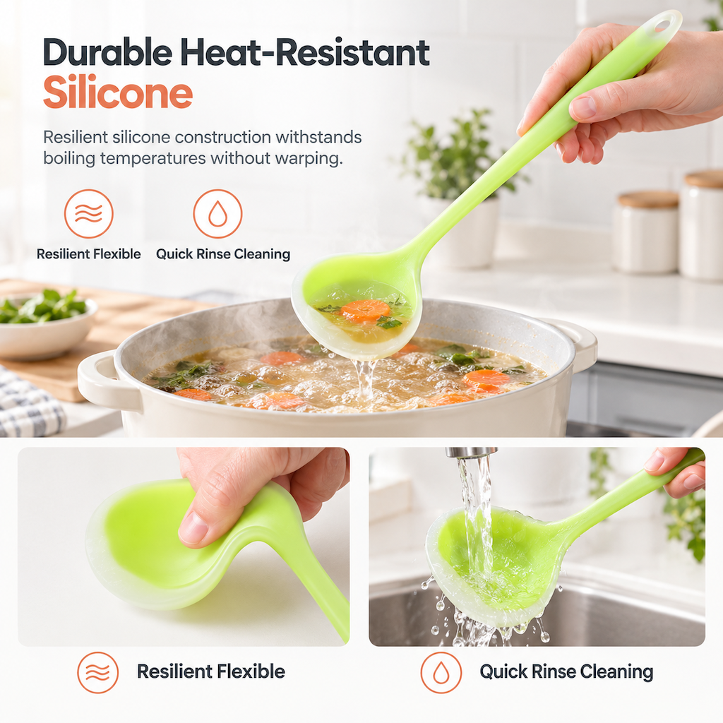 Protect Nonstick Cookware Instantly! Gentle Silicone Soup Ladle