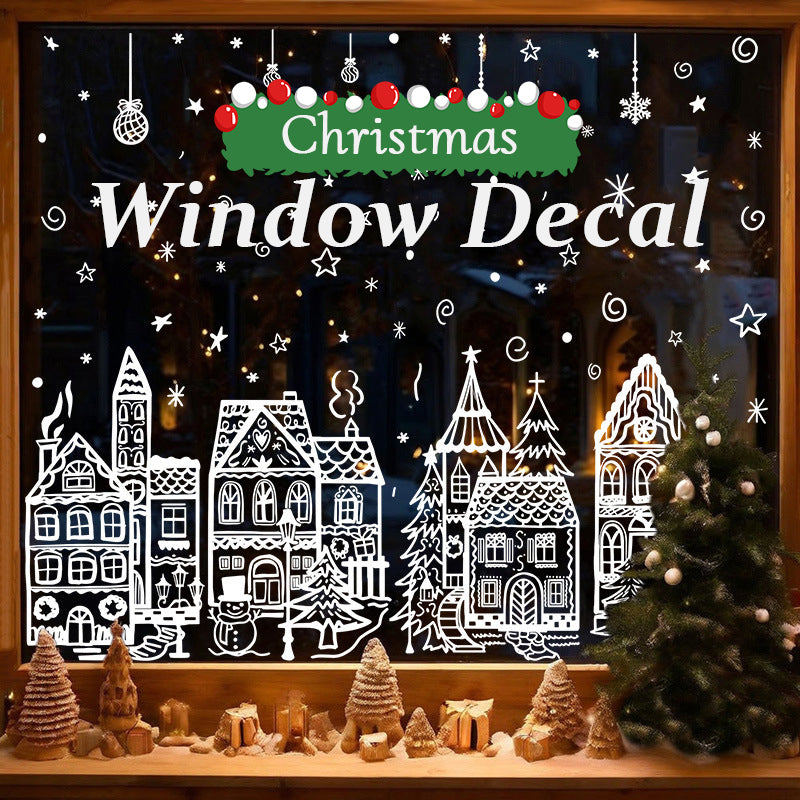 🎁Christmas Hot Sale 50% OFF🎅Christmas Village Static Window Cling Set, 78Pcs Reusable Xmas Window Stickers