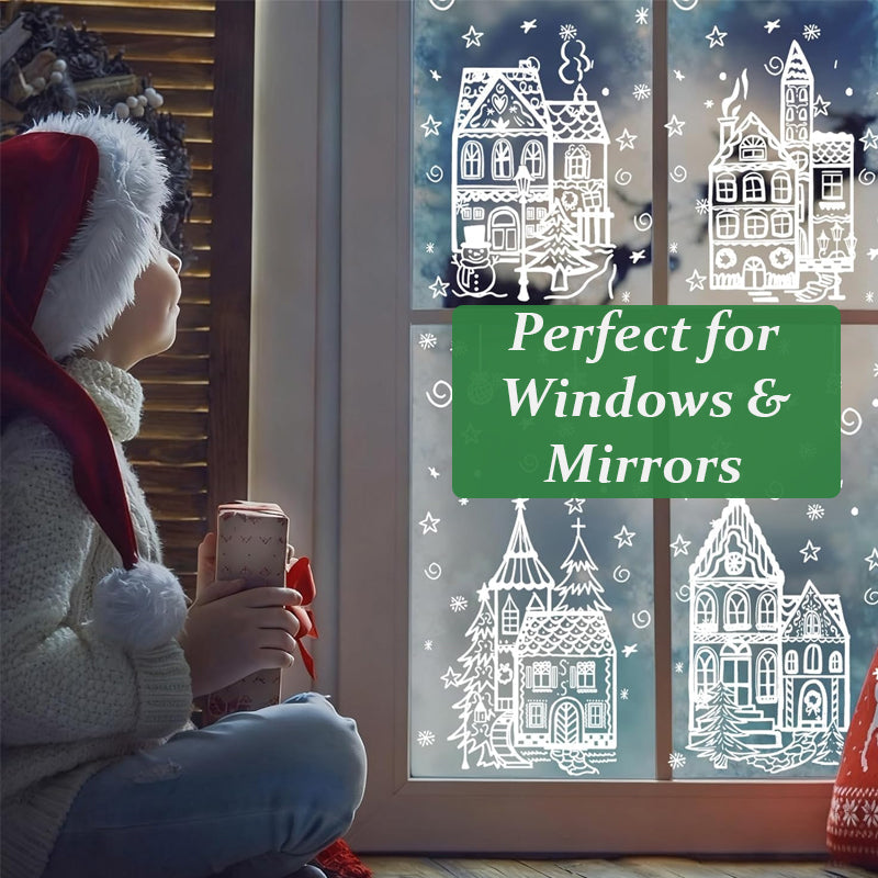 🎁Christmas Hot Sale 50% OFF🎅Christmas Village Static Window Cling Set, 78Pcs Reusable Xmas Window Stickers