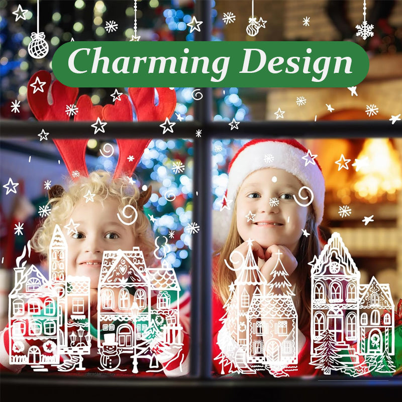 🎁Christmas Hot Sale 50% OFF🎅Christmas Village Static Window Cling Set, 78Pcs Reusable Xmas Window Stickers