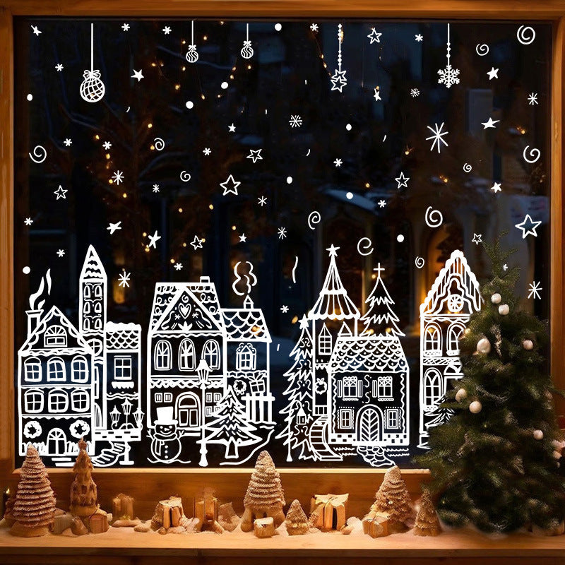 🎁Christmas Hot Sale 50% OFF🎅Christmas Village Static Window Cling Set, 78Pcs Reusable Xmas Window Stickers